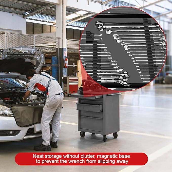 40PCS Magnetic Modular Wrench Organizers for Tool Drawers, Adjustable Wrench Storage Holder with Label for Tool Box and Drawer Organization