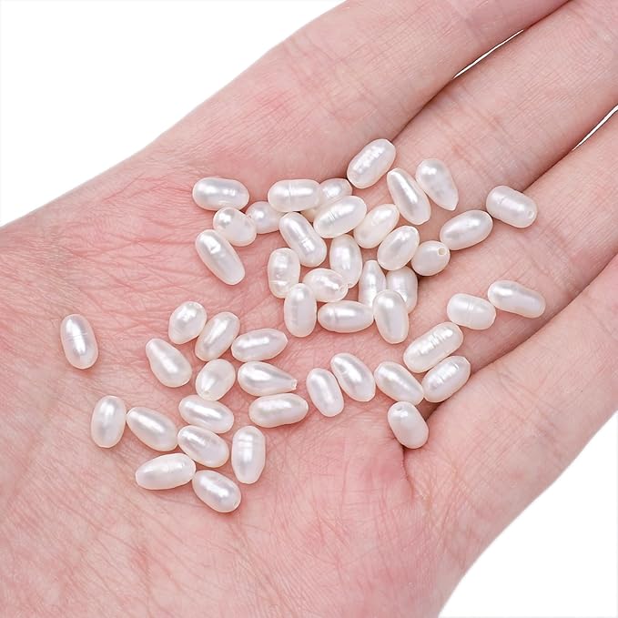 Natural Pearl Beads Rice 4-5mm White Freshwater Cultured Loose Gemstone Beads for DIY Jewelry Making 13.8''/Strand HQ