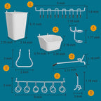 248PCS Pegboard Accessories Organizer Kit,1/8 and 1/4 inch Pegboard Hooks Assortment, Pegboard Bins, Metal Hooks for Hanging Storage (White Cup)