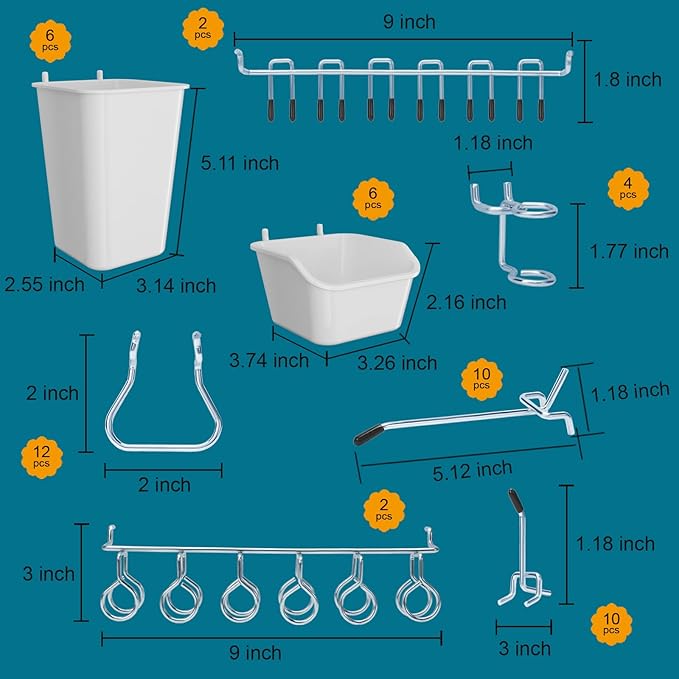 248PCS Pegboard Accessories Organizer Kit,1/8 and 1/4 inch Pegboard Hooks Assortment, Pegboard Bins, Metal Hooks for Hanging Storage (White Cup)
