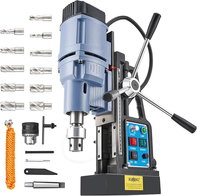ZELCAN Magnetic Drill Press with 11 Drill Bits, 1550W Mag Drill Press with 2" Dia. 3125 lbf/13900N Mag Force, 650 rpm Power Magnetic Drill with Stepless Speed & Reversible Direction for Metal Surface