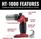 Master Appliance HT-1000 Cordless Butane Heat Gun with Shrink Reflector - Refillable, Portable Hot Air Tool for Heat Shrink Tubing, Electrical and Automotive Repairs