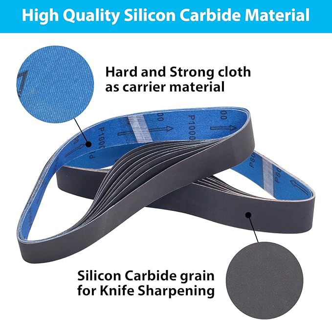 15 Pack 1-1/2 x 30 Inch Sanding Belts, Extra Fine Grit Silicon Carbide Sanding Belt, 5 Pcs Each of 600, 800, 1000 Grits Sander Belt for Knife Sharpening Woodworking