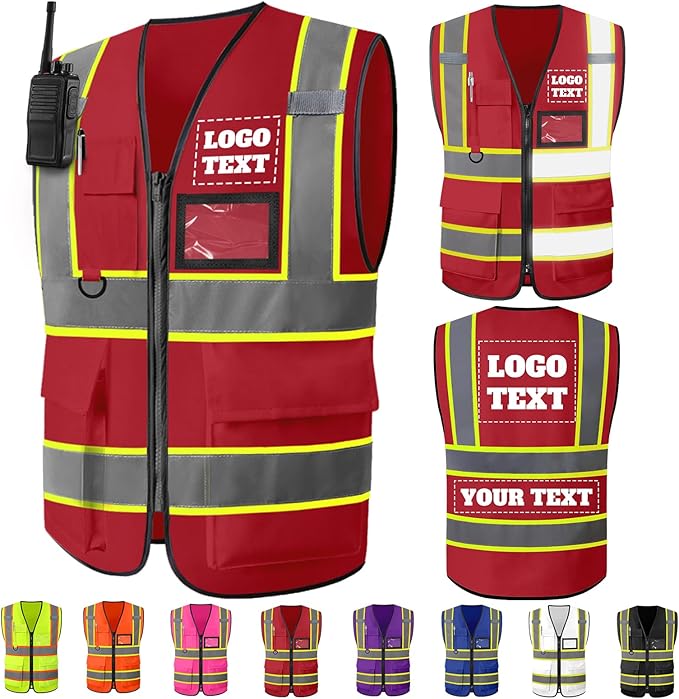 Custom Safety Vest Logo High Visibility Work Vests for Men Customize Hi Vis Reflective Construction Workwear