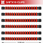ALOANES 6 PC ABS Socket Organizer, 3/8 inch, Drive Socket Rail Holders, Heavy Duty Socket Racks, Black Rails with Red Clips