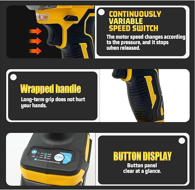 Rhovixster 1/2 Impact Gun, Cordless Impact Wrench Set, 1/2 Torque Impact, Brushless Motor High Torque Impact Guns with Battery and Charger