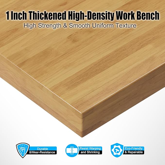 48” Wood Work Bench Work Table, Heavy-Duty Adjustable Workbench with Power Outlets, 3000 Lbs Capacity Tool Bench Workstation for Garage, Workshop