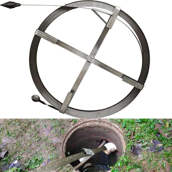 Heavy Duty Sewer Drain Snake for Outdoor,Flat,Manual,Length 30m/98.4ft,Width 2.5cm/1inch,Thickness 2.5mm/0.1inch,Manganese Steel Plumbing Snake Tool