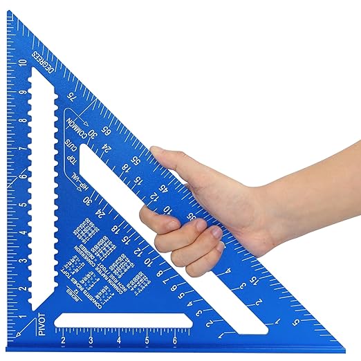 Carpenter Square 12-inch Layout Tool Alloy Metal Triangle Ruler Protractor,Blue(SAE&MER)