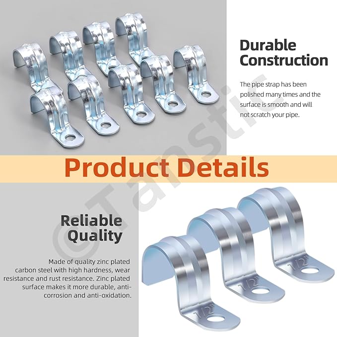 Tanstic 30Pcs 1/2 Inch EMT Pipe Strap Zinc Plated Steel One Hole Strap Conduit Clamp Rigid Pipe Strap for Pipe Fixing