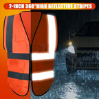 15 Pack Reflective Safety Vests with Pockets and Zipper High Visibility Vest Construction Work Vest for Men Women(Orange Red, Large)