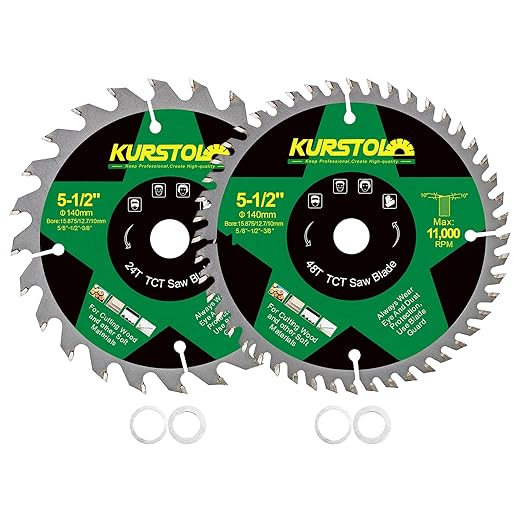 Circular Saw Blade 5-1/2 Inch - 24&48T ABT Wood Cutting Saw Blade with 5/8” Arbor for Wood, Plastic, Plywood, Particle Boards, Multilayer Boards(2 Pack)