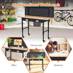 60" Heavy Duty Adjustable Workbench with Drawer Storage, Large Pegboard & Strip Light - 2000 LBS Capacity, 4 Lockable Casters for Garage, Workshop, Home
