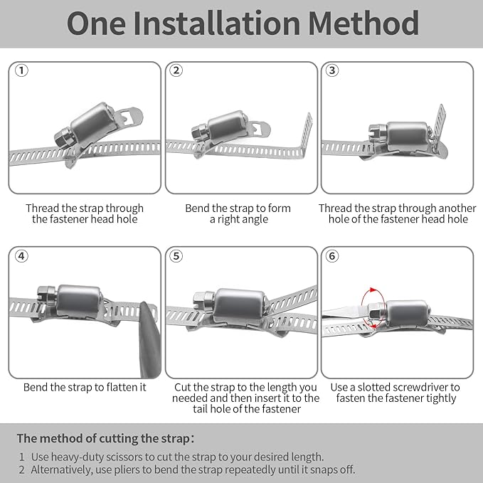 Hose Clamps 20FT Strap+10 Fasteners,DIY Cut-To-Fit 304 Stainless Steel Adjustable Large Worm Gear Band Clamp Assortment Kit,Metal Screw Fasteners and Strapping for Pipe,Duct,Pole,Tube