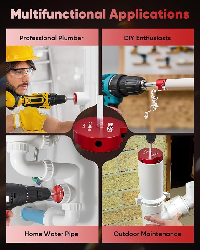 Saker PVC Pipe Reamer Kit, PVC Fitting Saver with 1-1/2inch,2inch,3inch,4inch Head, For SCH40, ABS Pipe,CPVC Perfect for Plumbing Repairs, Fits Standard 1/2" Drill