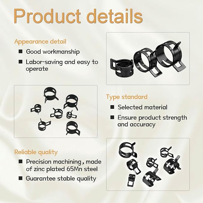 140PCS 6-25mm 14 Sizes Spring Band Hose Clamps with Swivel Flat Hose Clamp Plier, Constant Tension Hose Clamp Assortment Kit DD037