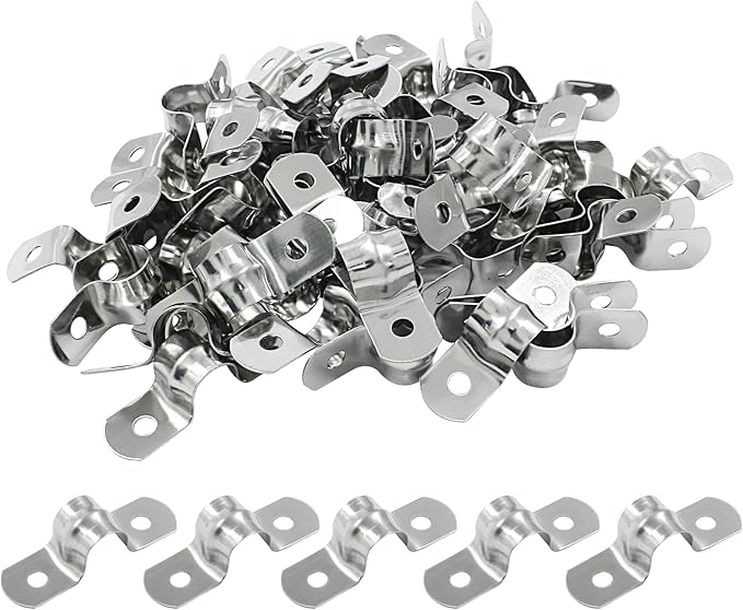 Hordion 50Pcs 3/8" Two Hole Strap U Bracket, M10 Rigid Pipe Strap Stainless Steel Conduit Clamp for Fixing Pipe