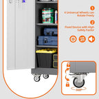 Aobabo 71" H x 32" W x 16" D Metal Storage Cabinet with Wheels, Garage Steel Storage Cabinet with 5 Adjustable Shelves and 4 Hooks for Home Office School, Assembly Required, Grey White