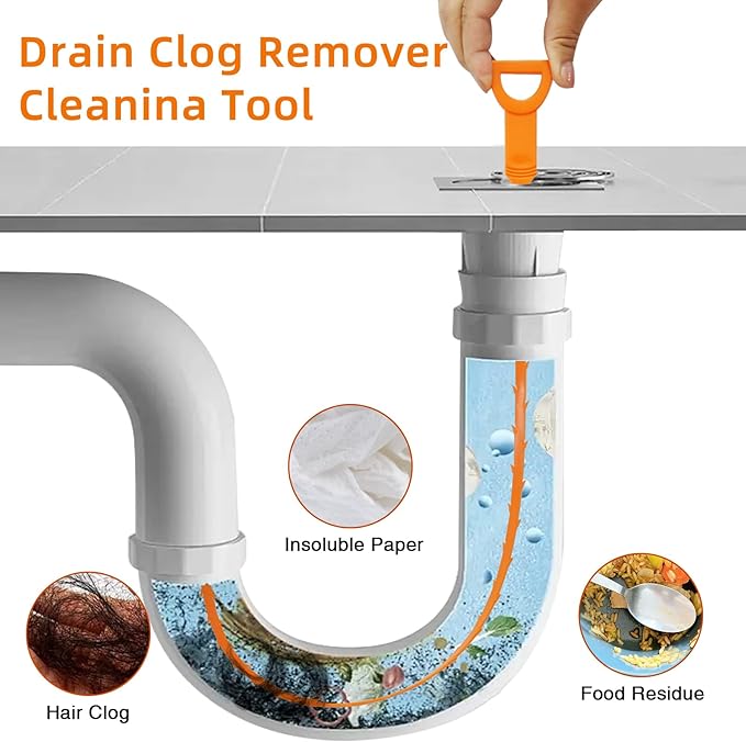 Drain Clog Remover, 25.2inch Flexible Long Pipe Snake Hair Clogs Catcher Cleaner Tool for Toilet, Kitchen Sink, Bathroom Tub, Sewer Drain