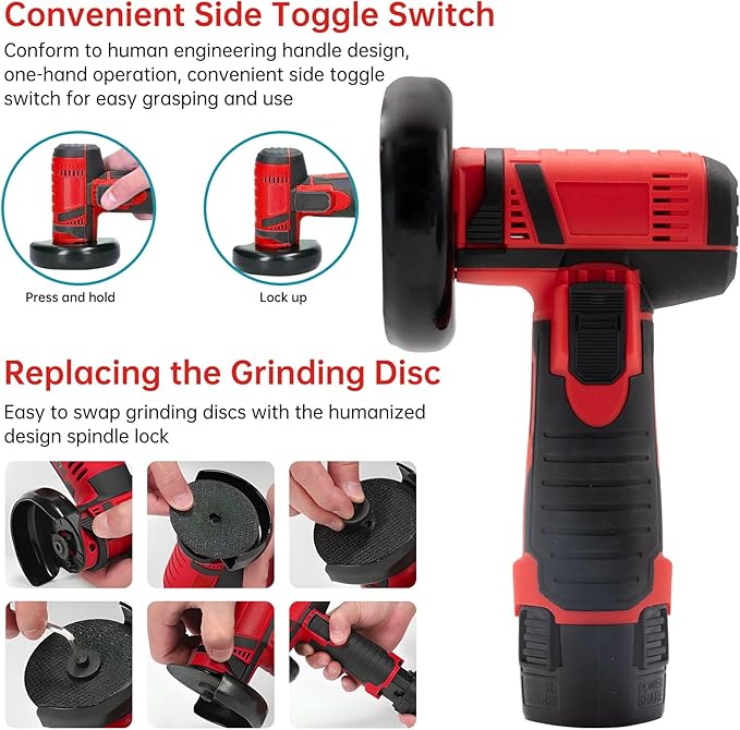 Housiwill Mini Angle Grinder Tool, 19500RPM Cordless Angle Grinder, Cordless Electric Power Angle Grinder Tool with 2pcs Batteries, 76mm Grinder Handheld Cutter for Metal Wood Grinding and Cutting