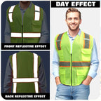 BeautyWill Custom Safety Vest Customized Logo Class 2 High Visibility Reflective Vest with Pockets Construction workwear