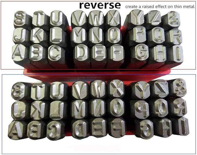 27pcs Heavy Duty Steel Stamp Uppercase Reverse Letters 1/4" 6mm Hand Stamping Character Mark Code Alphabet Punch Kit for Bracelet Ring Jewelry Sheet Metal Plate Making Mold Die