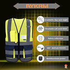 A-SAFETY High Visibility Mesh Safety Reflective Vest with Pockets and Zipper,Hi Vis Viz Reflective Safety Vest(Yellow&Navy Mesh XL)