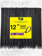 Black Zip Ties 1000 Pcs,TDEBSSY 12in Long 70lb Heavy Duty Cable Ties 4.8mm Wide Self Locking Nylon Zip Ties UV Resistant Strong Wire Ties with 32 kg Tensile Strength (12in/70lbs)