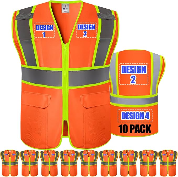 BeautyWill Custom Safety Vest Customized Logo Class 2 High Visibility Reflective Vest with Pockets Construction workwear