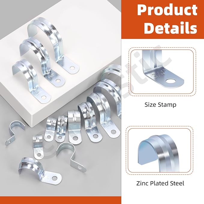 Tanstic 30Pcs 3/4 Inch EMT Pipe Strap Zinc Plated Steel One Hole Strap Conduit Clamp Rigid Pipe Strap for Pipe Fixing