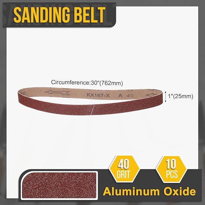 1 x 30 Inch Sanding Belt, 10 Pcs 40 Grit Knife Sharpener Belts Work Sharpening for Belt Sander Knife Carving Tool Metal Working