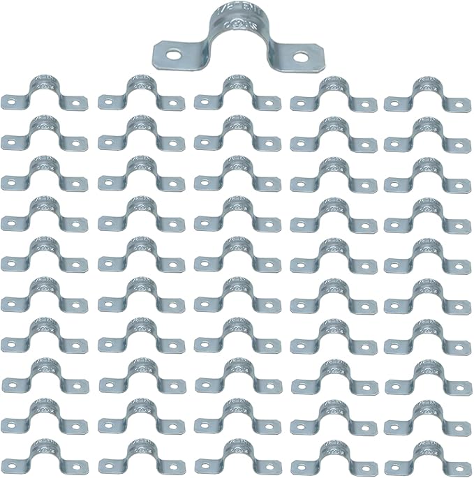 zinc plated steel pipe clamp,Steel Rigid Pipe,Holes Cable U Bracket Pipe Clamp,Electrical Conduit Straps (Two Holes, 1/2 inch-50pcs)
