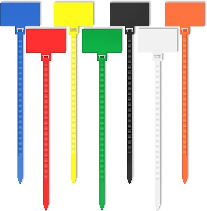 Cable Zip Tie with Tag,Wire Zip Ties with Label,200 Pcs 8 inch Plastic Nylon Cable Ties,Multi Color Self-Locking Write on Tie Wraps