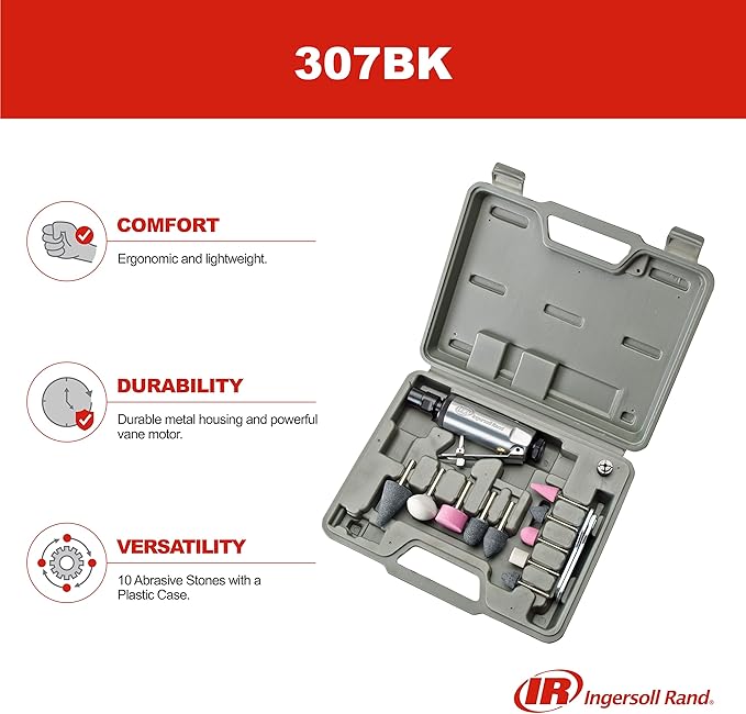 Ingersoll Rand 307BK Air Die Grinder Stone Kit, 28,000 RPM, 0.25 HP, 1/4" Collet, Front Exhaust