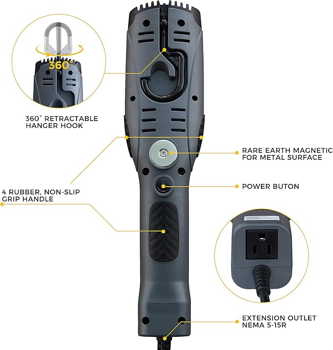 Portable Corded LED Work Light with Outlet in Handle, COB LED, 1600 Lumen 15ft 116AWG 3C SJTW Cord Handheld Outdoor Work Light, Magnetic on Back