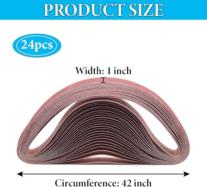 1 x 42 Belt Sander Sanding Belts, 1 inch x 42 inch Sanding Belt 120 Grit, Aluminum Oxide Sanding Belt for Belt Sander, 24 Pack(1x42in, 120 Grit)