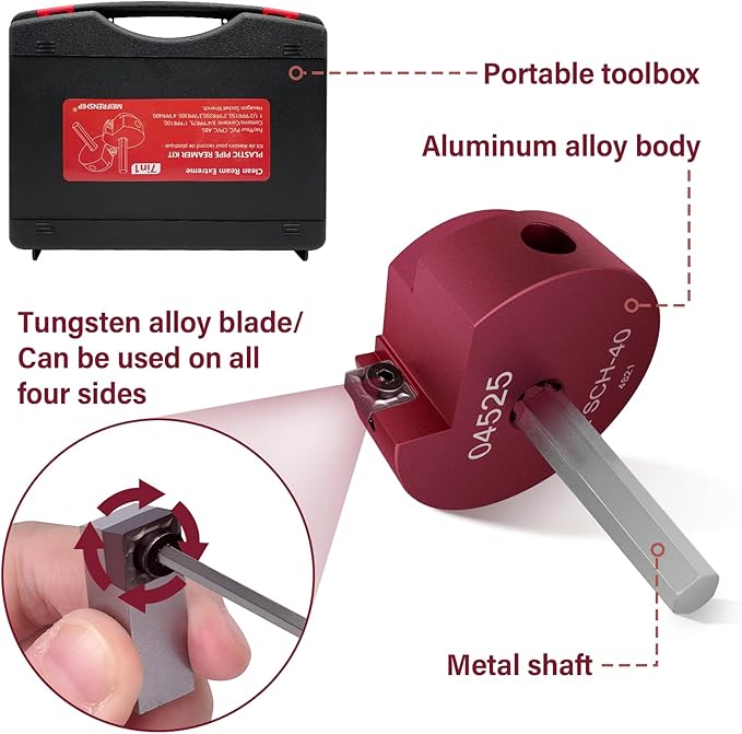 6 Piece PVC Pipe Reamer Kit With A Socket Wrench, 0.75" 1" 1.5" 2" 3" 4 Inch Plastic Pipe Fitting Reamer Tools Contain PPR75, PPR100, PPR150, PPR200, PPR300, PPR400, Fit Standard 3/8" & 1/4" Drills