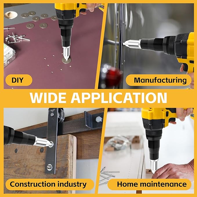Rivet Gun Compatible with Dewalt 20V Max Battery(No Battery) Cordless Rivet Gun, Brushless Pop Rivet Gun Tool for Aluminum Nails 1/8", 5/32", 3/16"(Not for Stainless Nails)