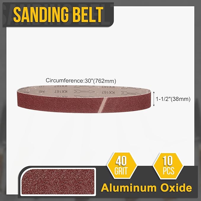 1-1/2 x 30 Inch Sanding Belt, 10 Pcs 40 Grit Knife Sharpener Belts Work Sharpening for Belt Sander Knife Carving Tool Metal Working