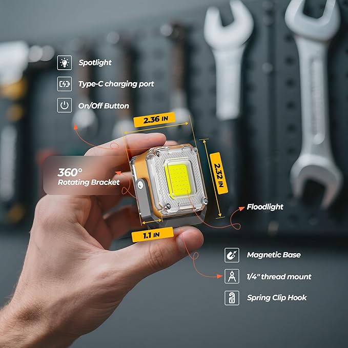 Rechargeable Work Light, 2Pack 1200LM Double-Sided Portable Work Lights with 8 Modes, Magnetic Inspection Light with 1/4" Tripod Mount, 360° Rotatable Stand for Car Repair, Garage, Emergency