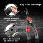 Rivet Gun Kit, Pop Rivet Gun Tool with 400 Rivets & 5 Nosepieces, 80 Pcs Aluminum Rivets for Each Rivet Head Size, 9.5'' Heavy Duty Manual Two-Handed Riveter Tool for Metal, Leather and Plastic, IM20