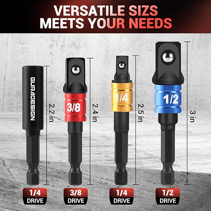 8-Piece Impact Socket Adapter Set for Drill, 1/4" 3/8" 1/2" Hex Shank Impact Driver Socket Adapter, Socket to Drill Adapter