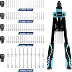 Meiwaltee 13" Rivet Gun, 1/4 Pop Rivet Gun with 100 Pcs Rivets, Manual Hand Heavy Duty Riveter with 5 Nosepieces for Plastic Metal,Aluminum, Plastic, Tube Stock,Gutter & Automotive.