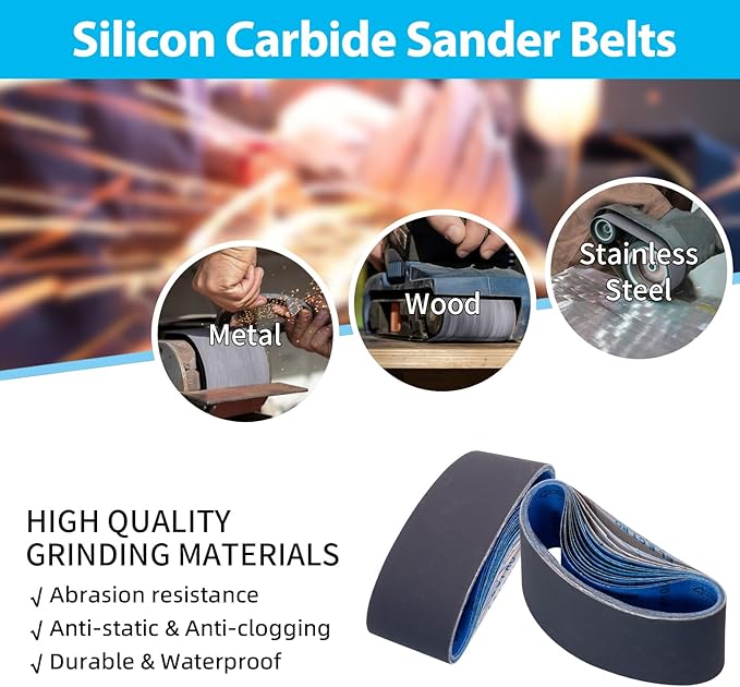 15 Pack 3 x 21 Sanding Belts, Extra Fine Grit 3x21 Silicon Carbide Sander Belt, 5 Pcs Each of 600, 800, 1000 Grits Sanding Belt for Knife Sharpening