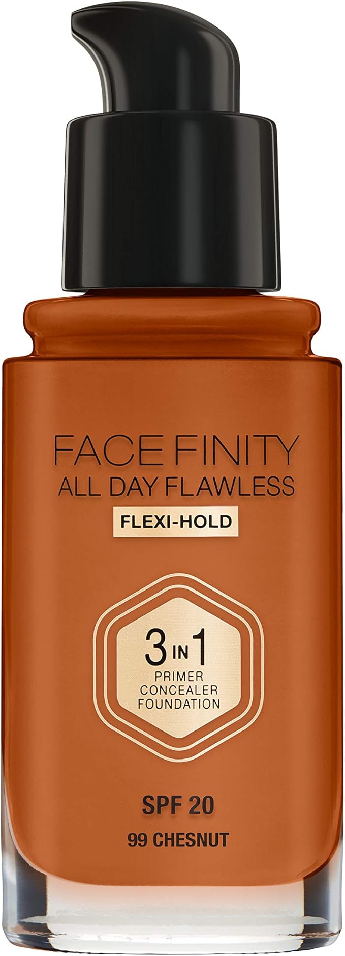 Max Factor Facefinity 3-in-1 All Day Flawless Liquid Foundation, SPF 20-99 Chestnut, 30 ml-VeraVaultWomen