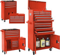 13-Drawer Double Doors Handle Rolling Tool Chest, 2 in 1 Detachable Rolling Tool Chests, Large Tool Boxes with Lock, Metal Standing Tool Cabinet for Garage Workshop(Red)
