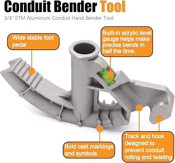 Conduit Bender Tool for 3/4inch EMT and 1/2 inch Rigid Pipes for Stub-Ups,Offsets,Back-to-Back(Aluminum)