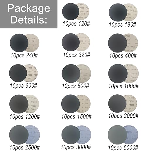 140Pcs 3 Inch Wet Dry Sanding Discs, Assorted 120 to 5000 Grit Silicon Carbide Hook & Loop Sandpaper with 1/4" Shank Sanding Pads and Foam Buffering Pad for Wood Metal Car Polishing & Finishing