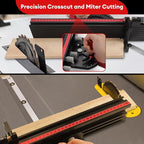 Table Saw Miter Gauge, Precision Miter Gauge with Fine Adjustable Limiter Flip Stop/Angle Stops/Extendable Fence, Fit Standard Slot 3/4" x 3/8", Aluminum Alloy Table Saw Miter Gauge Fence