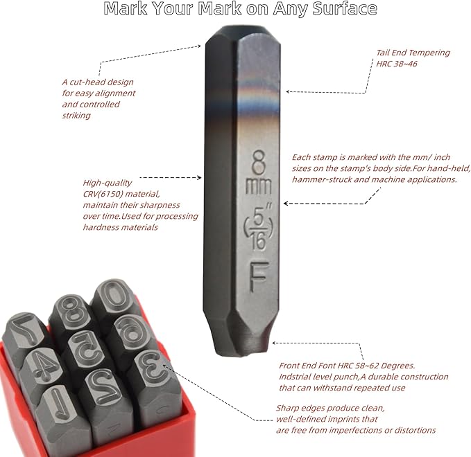 36pcss Heavy Duty Steel Stamp Uppercase Letter and Number 3/32 2.5mm Hand Stamping Character Mark Code Alphabet Punch Kit for Metal Jewelry Crypto Plate Leather